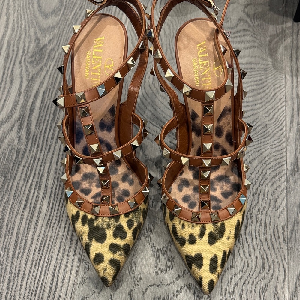 Valentino Brown Leopard Print Studded Heels